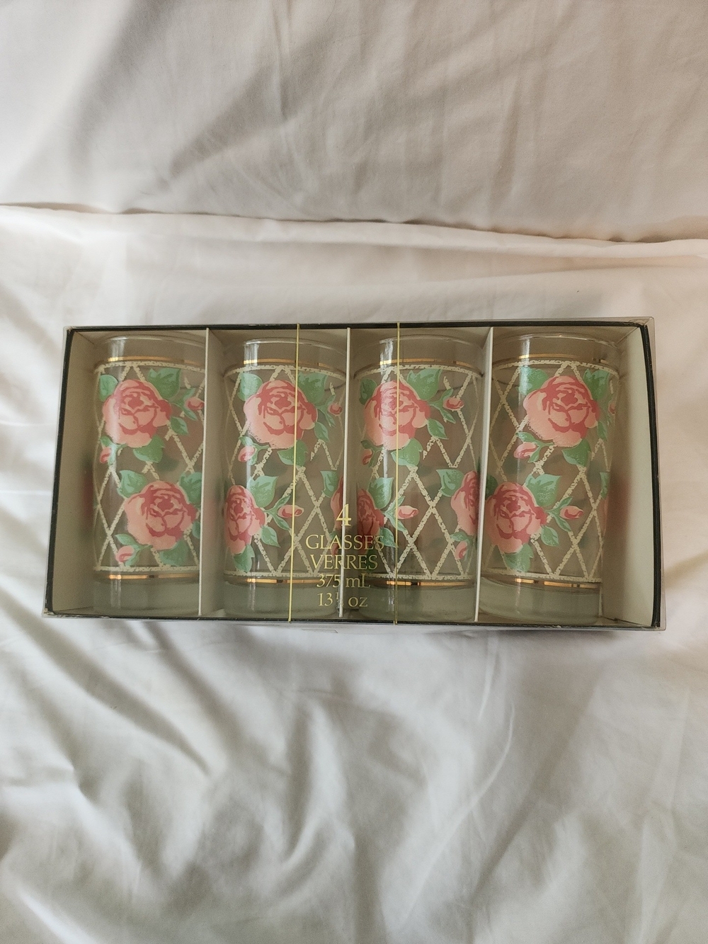 Vintage Libbey St Clair Connoisseur Hiball Glasses x 4 Roses 13oz Ice Tea NIB
